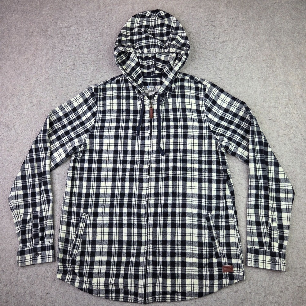LL BEAN Relaxed Fit Flannel Hooded Full Zip Shirt Jacket Medium TALL‎ 512774